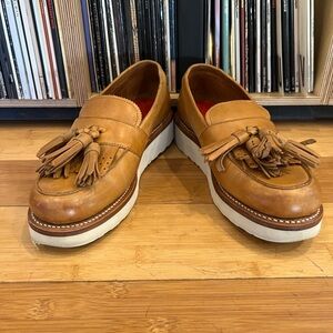 Grenson Tan Leather Tassel Loafers with White Platform Sole